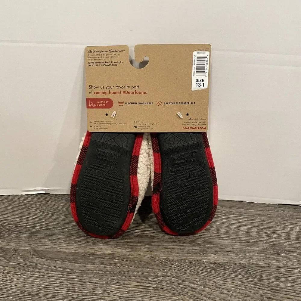 Dearfoams Lil Bear Slippers Sherpa Clog Size 13-1 Kids Toddler‎ Bedroom Plaid